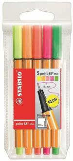 Fineliner - STABILO point 88 Mini - Astuccio da 5 - Colori NEON