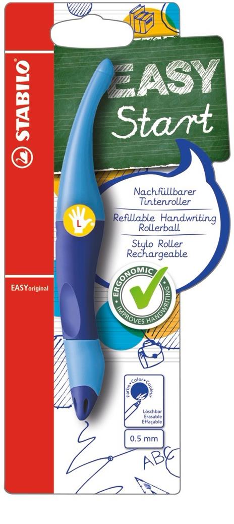 Penna Roller Ergonomica - STABILO EASYoriginal per Mancini in Blu/Azzurro - Cartuccia Blu inclusa - 2