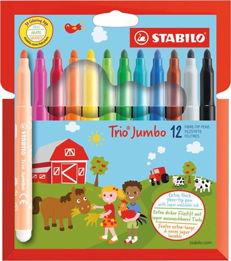 Pennarellone super lavabile - STABILO Trio Jumbo - Astuccio da 12 - Colori assortiti