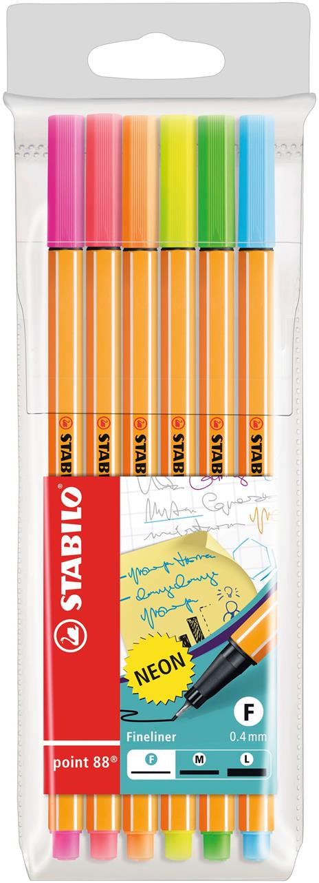 Fineliner - STABILO point 88 NEON - Astuccio da 6 - Colori NEON assortiti -  STABILO - Cartoleria e scuola