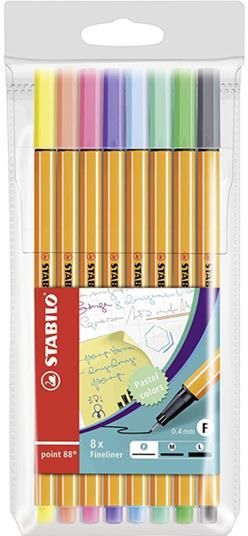 Fineliner - STABILO point 88 Pastel - Astuccio da 8 - Colori pastello assortiti - 5