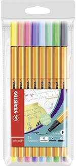 Fineliner - STABILO point 88 Pastel - Astuccio da 8 - Colori pastello assortiti