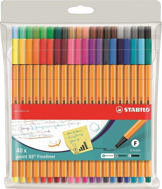 Fineliner - STABILO point 88 - Astuccio da 40 - Colori assortiti - Stabilo  - Cartoleria e scuola | IBS