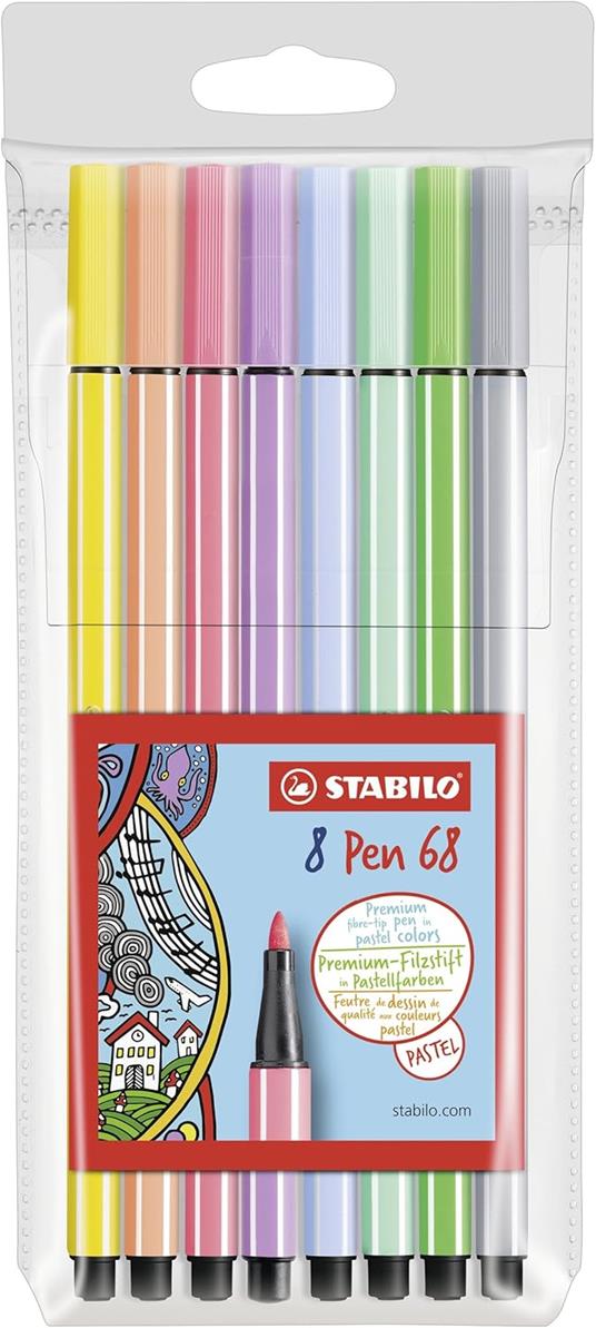 Pennarello Premium - STABILO Pen 68 Pastel - Astuccio da 8 - Colori assortiti - 8