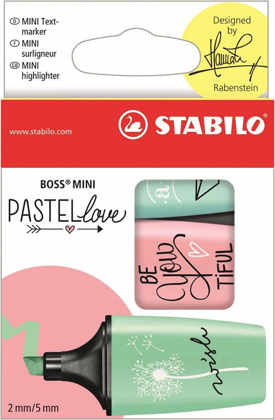 Evidenziatore - STABILO BOSS MINI Pastellove - Astuccio da 3 - Carta da  Zucchero/Rosa Antico/Verde Menta - STABILO - Cartoleria e scuola