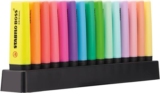 Evidenziatore - STABILO BOSS ORIGINAL Desk-Set - 15 Colori assortiti 9 Neon  + 6 Pastel - Stabilo - Cartoleria e scuola | IBS