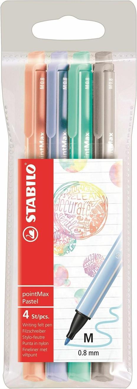 Fineliner Premium - STABILO pointMax - Astuccio da 4 Pastel - Colori assortiti