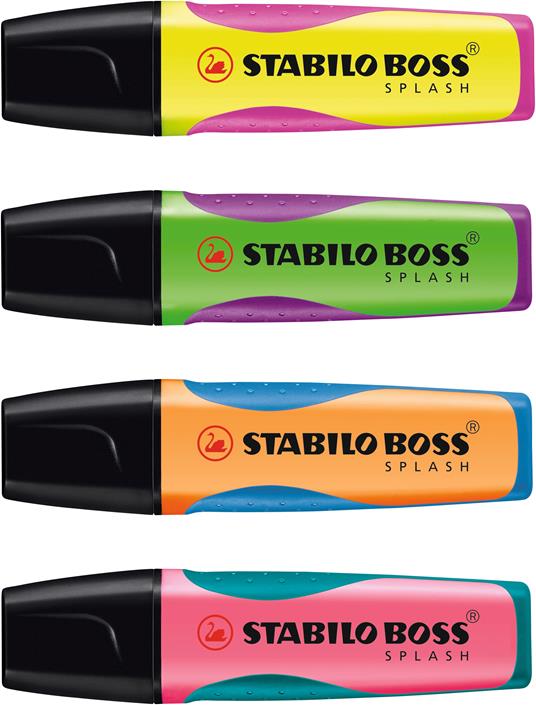 Evidenziatore - STABILO BOSS SPLASH - Astuccio da 4 - Arancione, Verde, Giallo, Rosa - 7