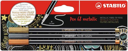 Pennarello Premium Metallizzato - STABILO Pen 68 metallic - Pack da 3 - Oro/ Argento/Rame - STABILO - Cartoleria e scuola | IBS