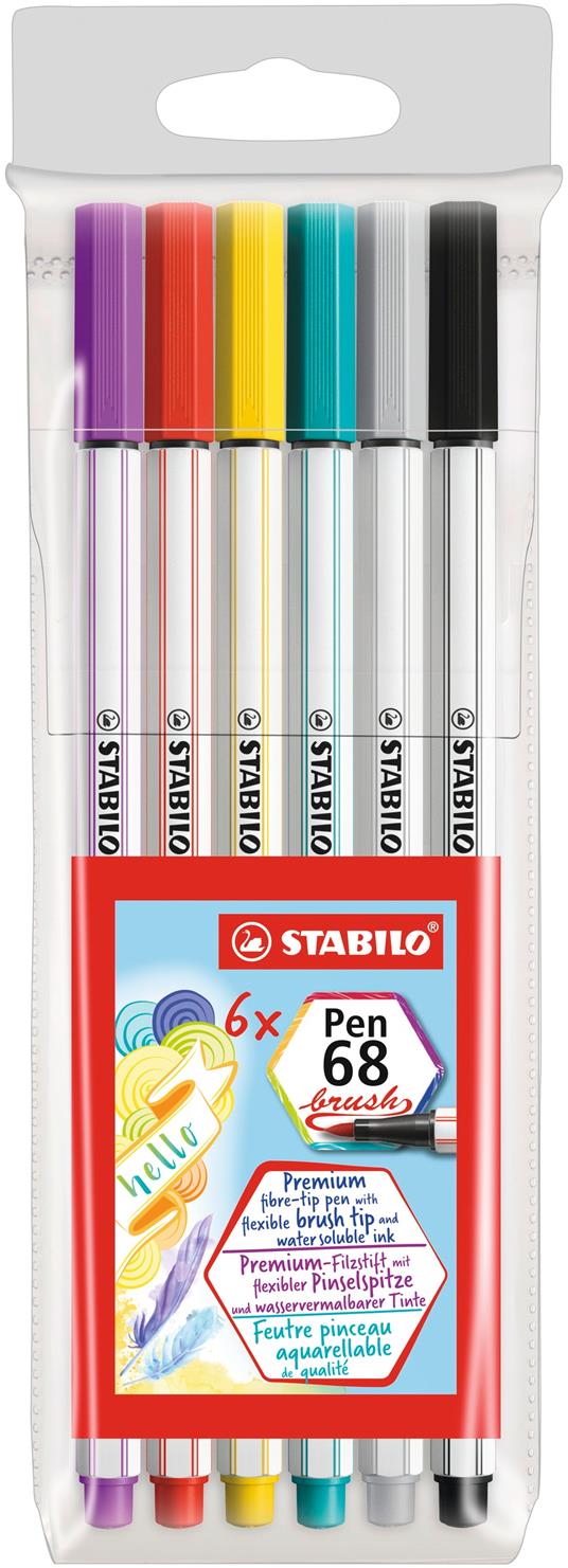 Pennarello Premium con punta a pennello - STABILO Pen 68 brush - Astuccio  da 6 - con 6 colori assortiti - Stabilo - Cartoleria e scuola | IBS