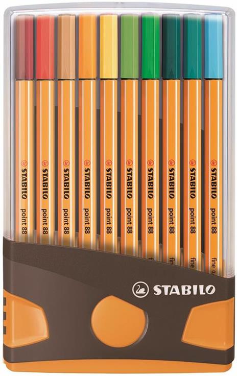 Fineliner - STABILO point 88 - Colorparade - Astuccio Desk-Set da 20 antracite/arancio - 20 colori assortiti