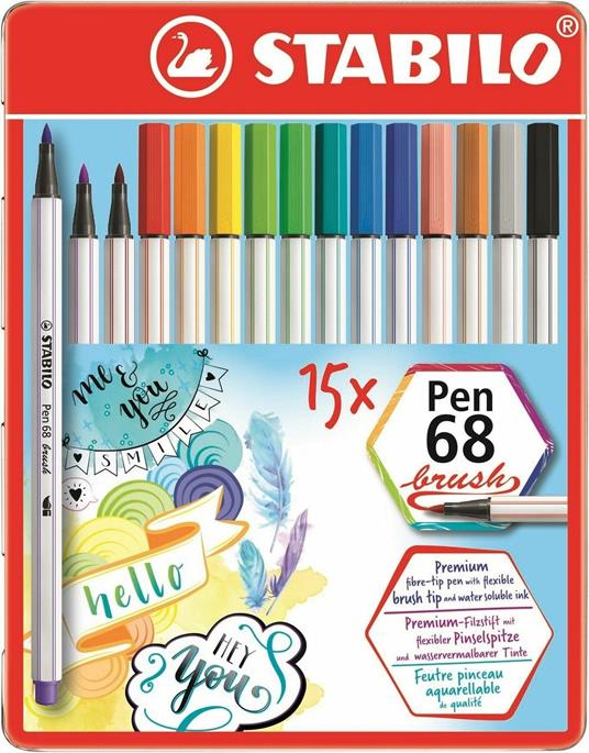 Pennarello Premium con punta a pennello - STABILO Pen 68 brush - Scatola in  metallo da 15 - con 15 colori assortiti - STABILO - Cartoleria e scuola |  IBS