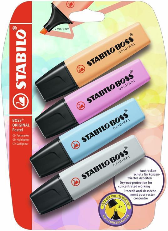 Evidenziatore - STABILO BOSS ORIGINAL Pastel - Pack da 4 - Arancione  Papaya, Fucsia Freddo, Azzurro Cielo, Grigio Polvere - STABILO - Cartoleria  e scuola