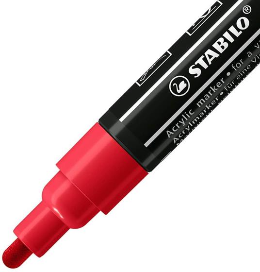 Marker acrilico - STABILO FREE Acrylic - T300 Punta rotonda 2-3mm - Confezione da 5 - Carminio - 2