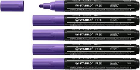 Marker acrilico - STABILO FREE Acrylic - T300 Punta rotonda 2-3mm - Confezione da 5 - Viola