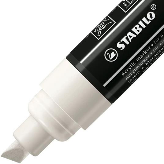 Marker acrilico - STABILO FREE Acrylic - T800C Punta a scalpello 4-10mm - Confezione da 5 - Bianco - 2