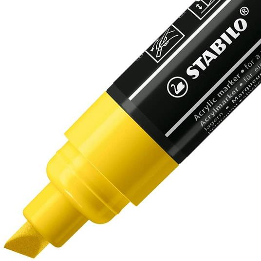 Marker acrilico - STABILO FREE Acrylic - T800C Punta a scalpello 4-10mm -  Confezione da 5 - Giallo - STABILO - Cartoleria e scuola