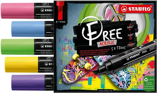 Marker acrilico, STABILO FREE Acrylic, T800C Punta a scalpello 4-10mm,  Seaside Edition, Astuccio da 5, Colori assortiti - STABILO - Cartoleria e  scuola