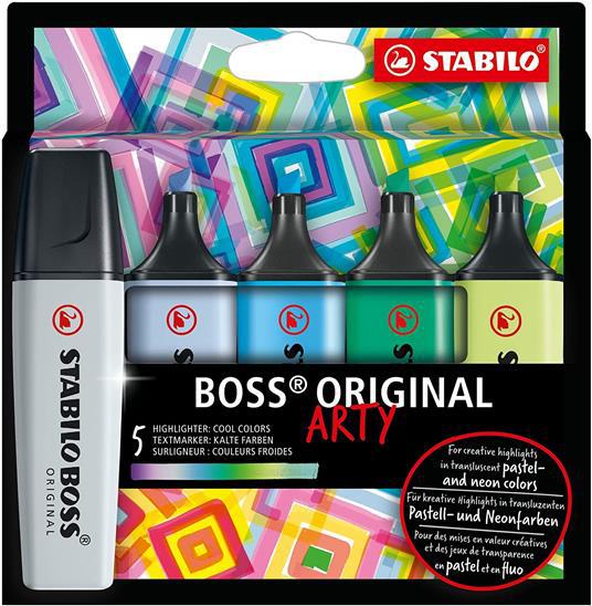 Evidenziatore - STABILO BOSS ORIGINAL - ARTY - Cool Colors - Astuccio da 5 - Colori assortiti