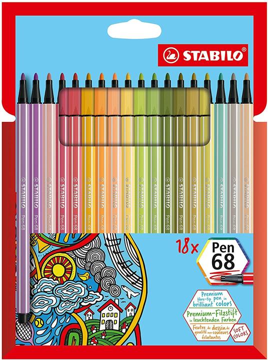 Pennarello Premium - STABILO Pen 68 - Astuccio da 18 - Soft Colors - Colori  assortiti - STABILO - Cartoleria e scuola | IBS