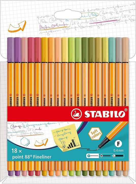 Fineliner - STABILO point 88 - Astuccio da 18 - Soft Colors - Colori  assortiti - STABILO - Cartoleria e scuola | IBS