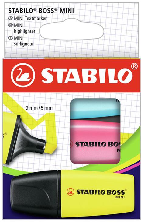 Evidenziatore - STABILO BOSS MINI - Astuccio da 3 - Giallo/Blu/Rosa