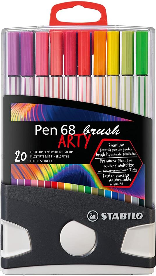 Pennarello Premium con punta a pennello - STABILO Pen 68 brush Colorparade  - ARTY - Astuccio da 20 - Colori assortiti - STABILO - Cartoleria e scuola  | IBS