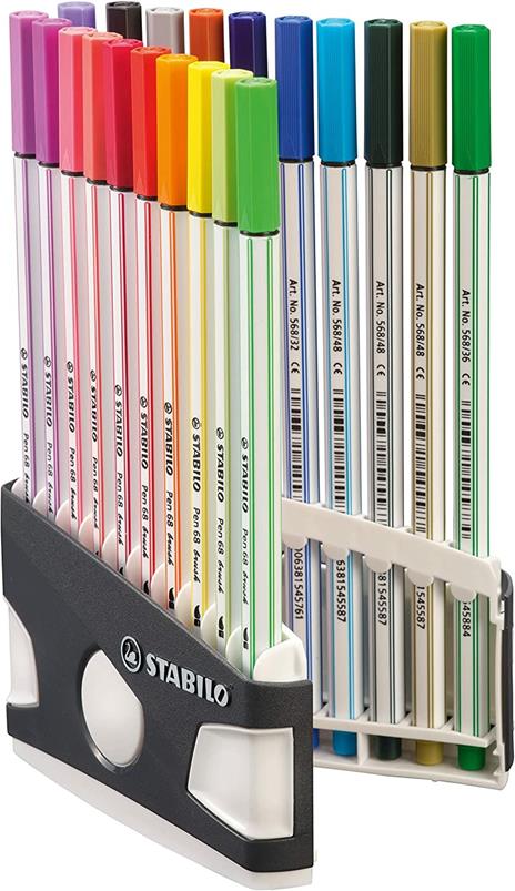 Pennarello Premium con punta a pennello - STABILO Pen 68 brush Colorparade  - ARTY - Astuccio da 20 - Colori assortiti - STABILO - Cartoleria e scuola