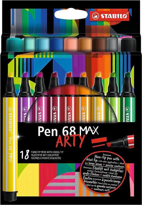 Pennarello Premium a tratto doppio (1 + 5 mm) - STABILO Pen 68 MAX - ARTY - Astuccio da 18 - Colori assortiti