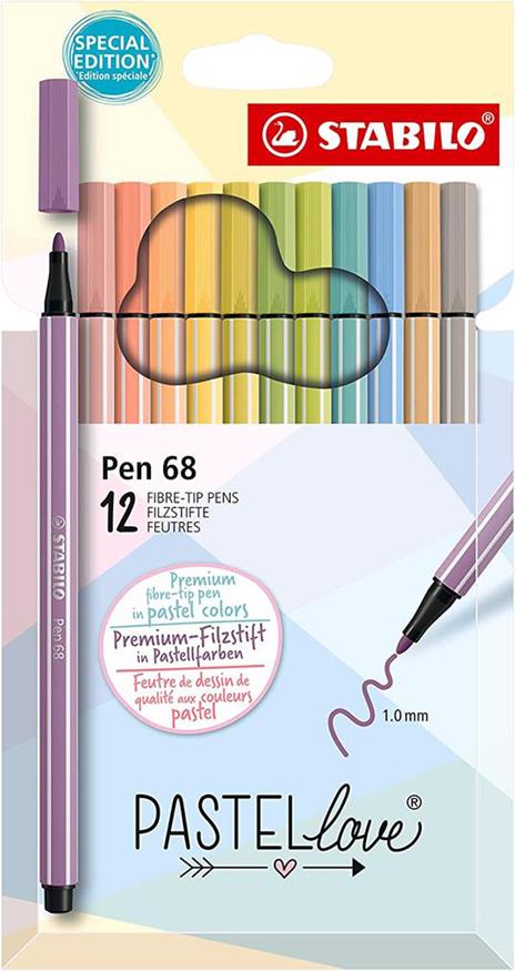 Pennarello Premium - STABILO Pen 68 - Pastellove Set - Astuccio da 12 - Colori  assortiti - STABILO - Cartoleria e scuola