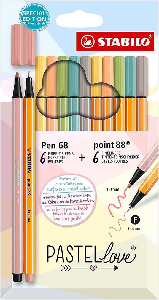 Fineliner & Pennarello Premium - STABILO Pastellove Set - 6 Fineliner STABILO point 88 & 6 Pennarelli Premium STABILO Pen 68