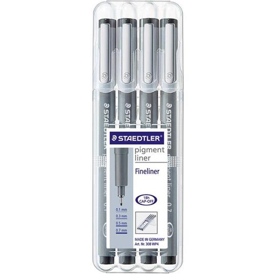 Staedtler Pennarello punta fine 308 WP4 6 pz. Nero 0.1 mm, 0.3 mm, 0.5 mm,  0.7 mm - Staedtler - Cartoleria e scuola