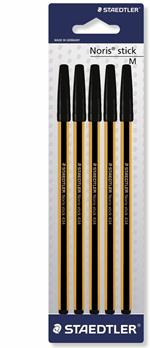 Penna a sfera Staedtler Noris Stick. Confezione 5 penne inchiostro nero