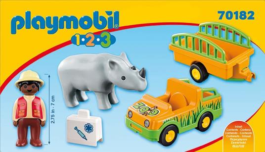 Playmobil 1. 2. 3 (70182). Veicolo Zoo con Rinoceronte 1. 2. 3 - 3