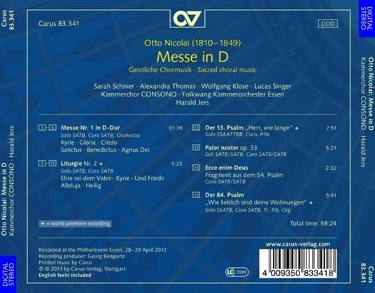 Mass In D - CD Audio di Otto Nicolai - 2