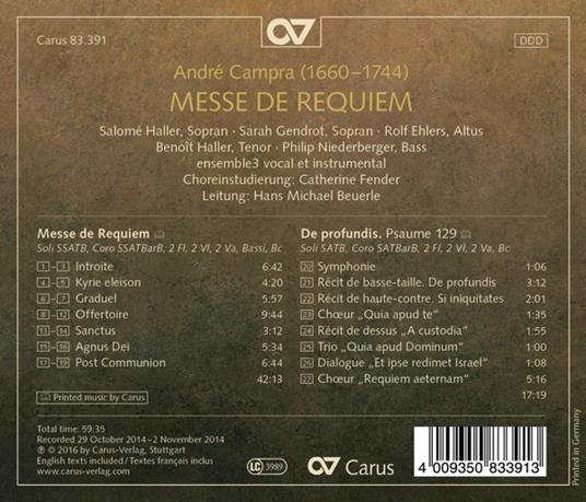 Messe De Requiem - CD Audio di André Campra - 2