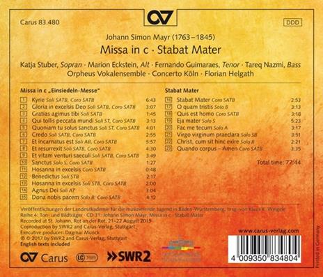 Missa in C - Stabat Mater - CD Audio di Johann Simon Mayr - 2