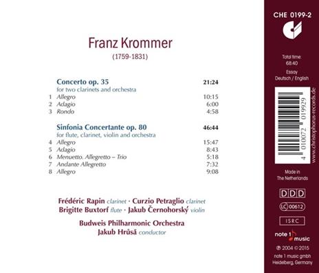 Concerto For 2 Clarinets - Sinfonia Concertante - CD Audio di Franztisek Vincenc Krommer - 2