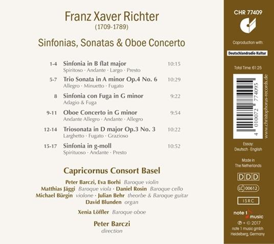 Sinfonie - Sonate - Concerto per oboe - CD Audio di Franz Xaver Richter - 2