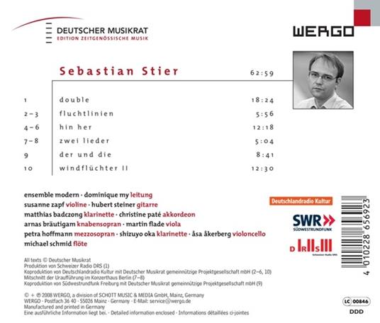 Double - Fluchtlinien - Hin Her - Zwei Lieder - CD Audio di Ensemble Modern,Sebastian Stier - 2