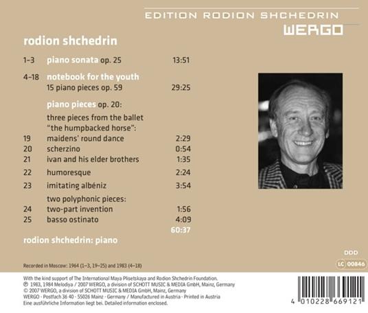 Piano Music. Notebook For - CD Audio di Rodion Shchedrin - 2