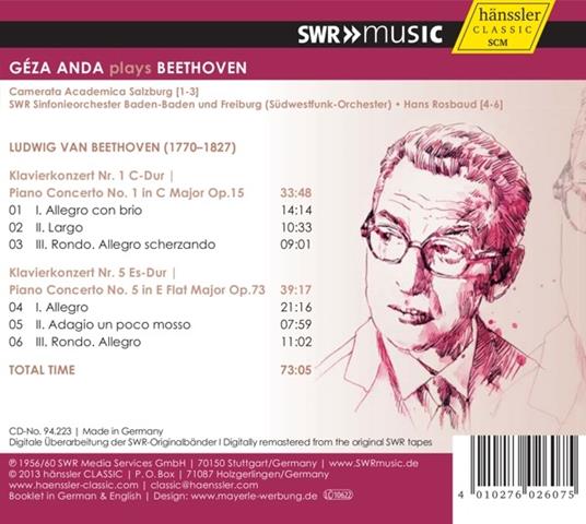 Concerti per Pianoforte N.1, N.5 - CD Audio di Ludwig van Beethoven,Géza Anda - 2