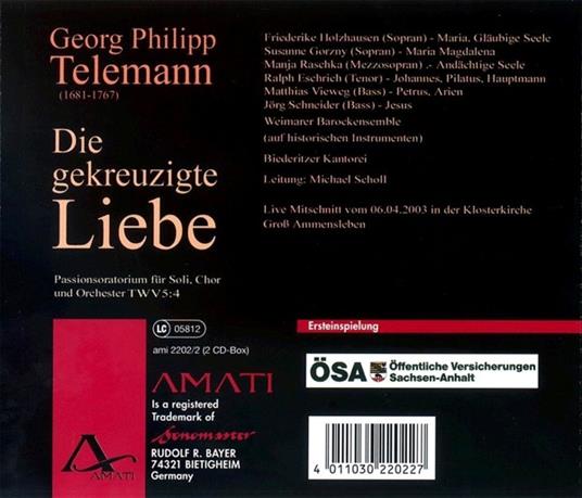 Die Gekreuzigte Liebe - CD Audio di Georg Philipp Telemann - 2