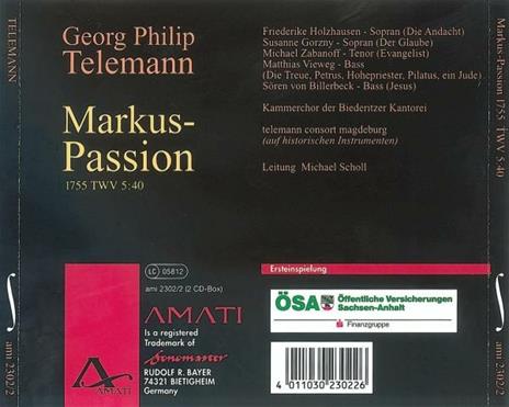 La Passione secondo Matteo - CD Audio di Georg Philipp Telemann - 2