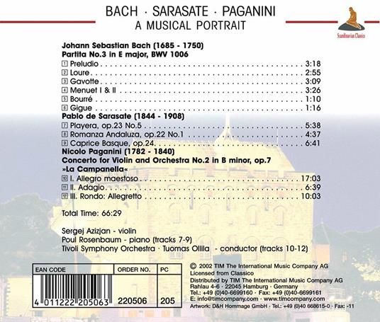 A Musical Portrait - CD Audio di Johann Sebastian Bach,Niccolò Paganini,Pablo de Sarasate - 2