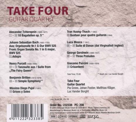 Take Four Guitar Quartet - CD Audio di Take Four Guitar Quartet - 2