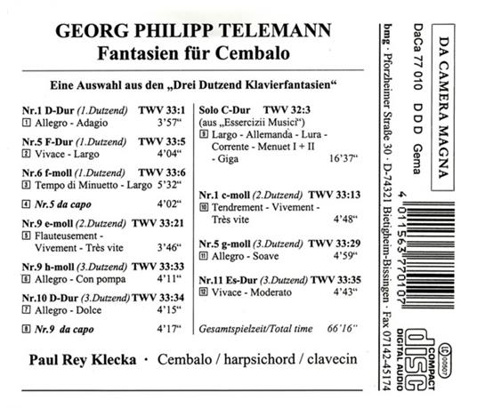 Fantasien fur Cembalo - CD Audio di Georg Philipp Telemann - 2