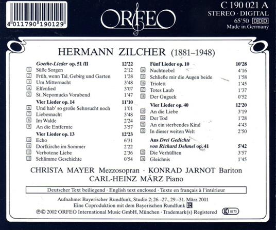 Lieder - CD Audio di Hermann Zilcher - 2