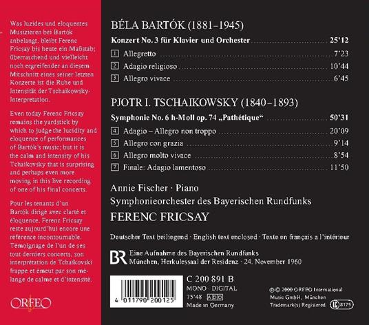 Sinfonia n.6 / Concerto per pianoforte n.3 - CD Audio di Pyotr Ilyich Tchaikovsky,Bela Bartok - 2
