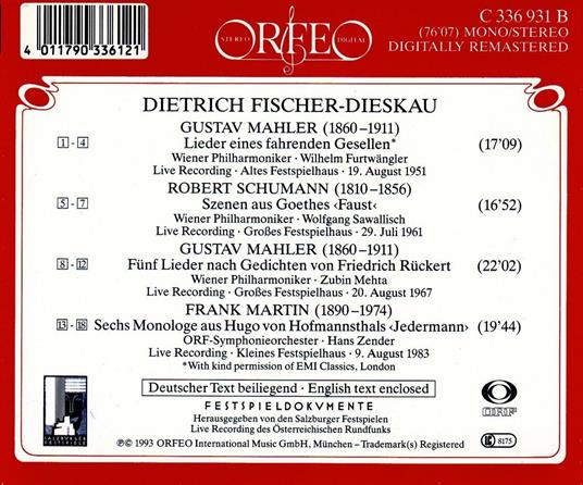 Orchesterlieder - CD Audio di Gustav Mahler,Robert Schumann,Frank Martin,Dietrich Fischer-Dieskau,Wiener Philharmoniker - 2